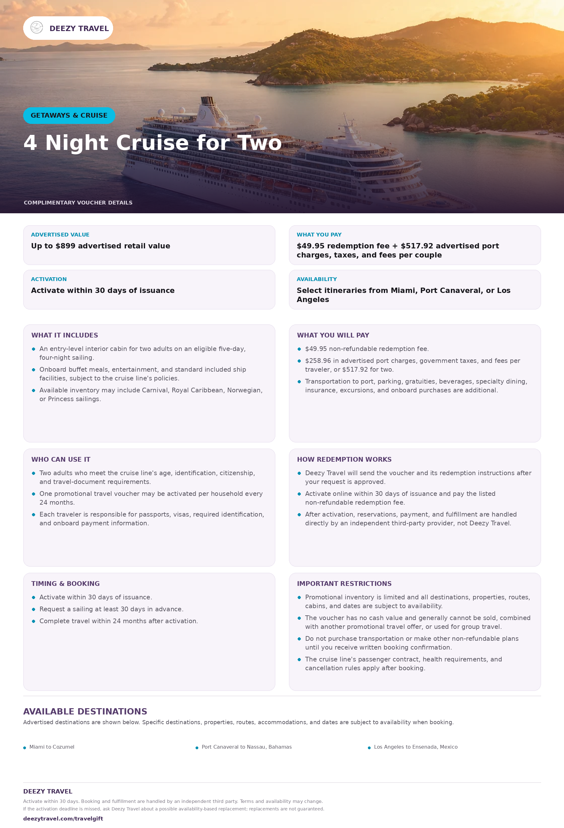 Preview of the downloadable details for 4 Night Cruise for Two